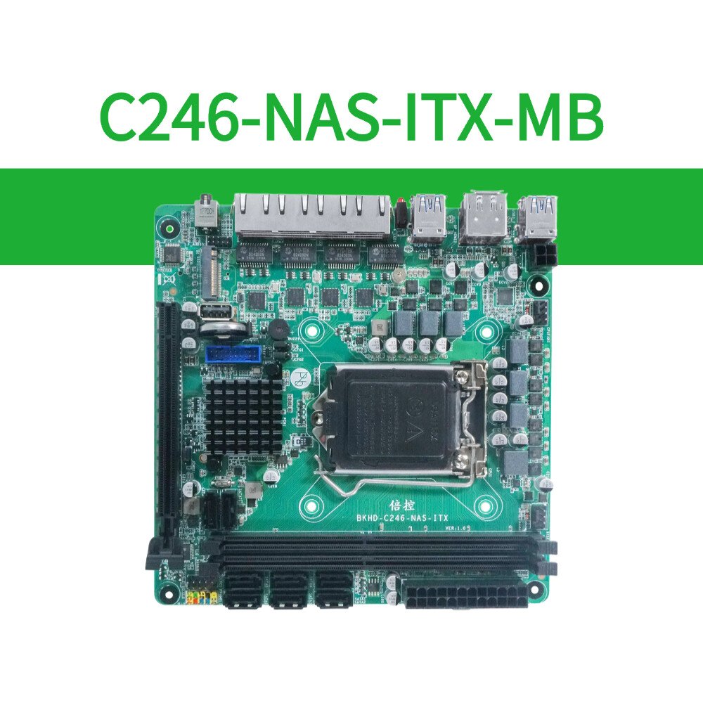 BKHD-C246-NAS-ITX Mini-ITX NAS Motherboard | 8 SATA, Dual M.2, 4×2.5GbE
